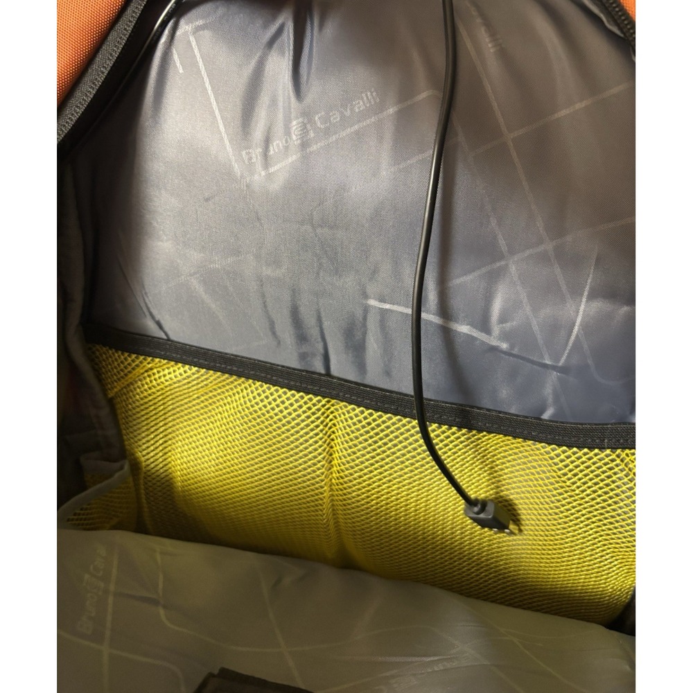 Orange Backpack 18" Laptop Bruno Cavalli USB Charging Port Nylon New With Tags - Picture 6 of 6